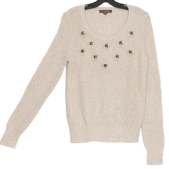 Tommy Bahama Sweater Boho Cottage Minimalist Embellished Floral Wool Blend Small - Picture 6 of 6